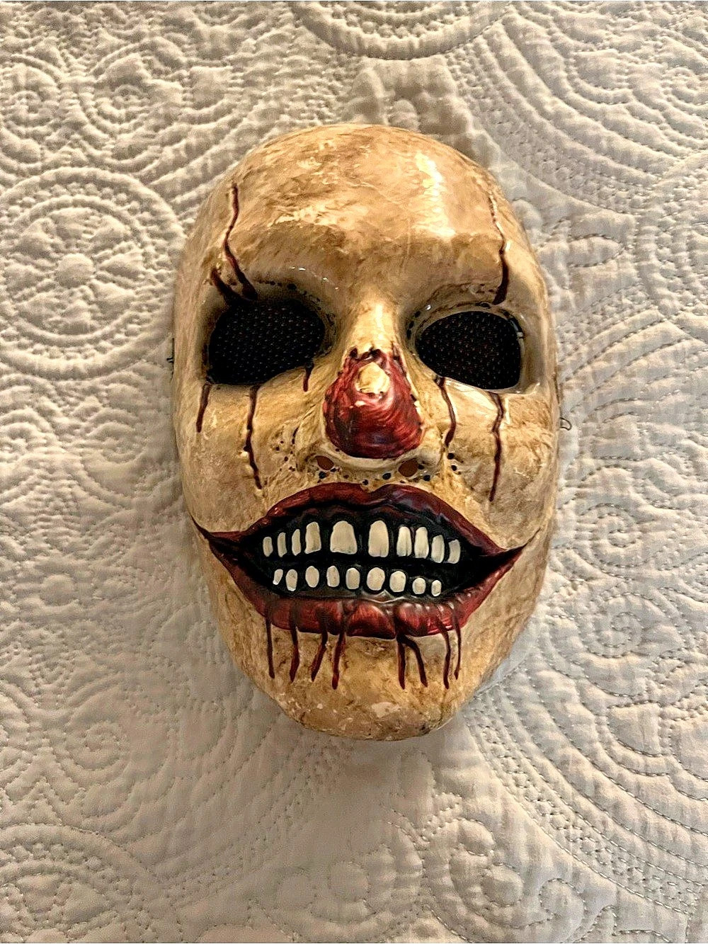 Spirit Halloween Broken Clown Half Mask Beige & Black